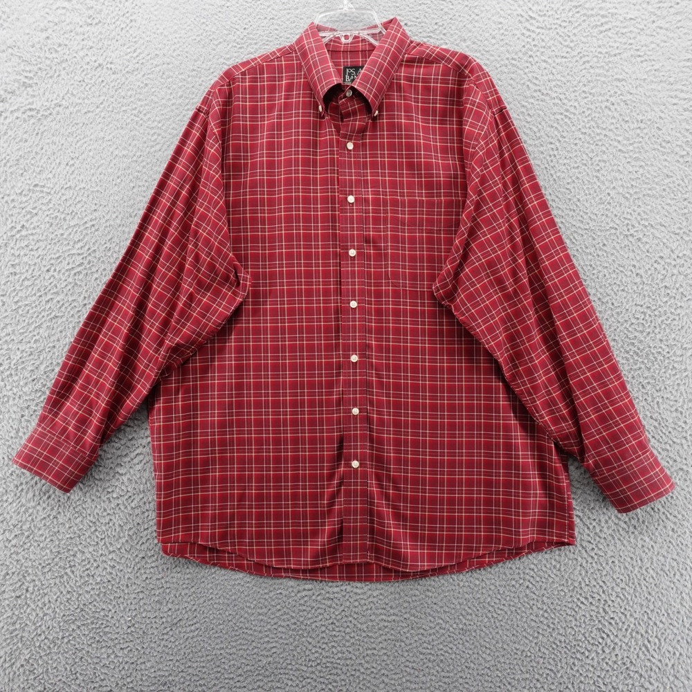 Jos A Bank Travelers Collection Shirt XL Blue Plaid Long Sleeve Men Casual